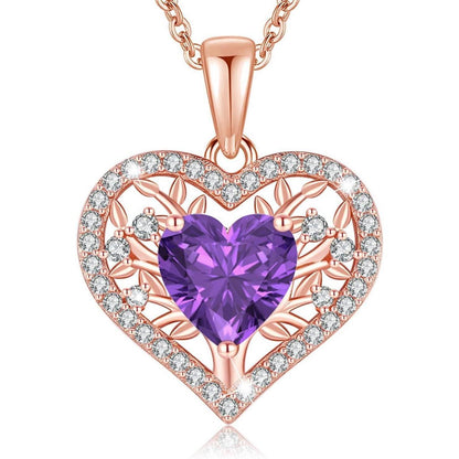 Silber Lebensbaum Herz Kette Damen 925 Sterling Geburtsstein