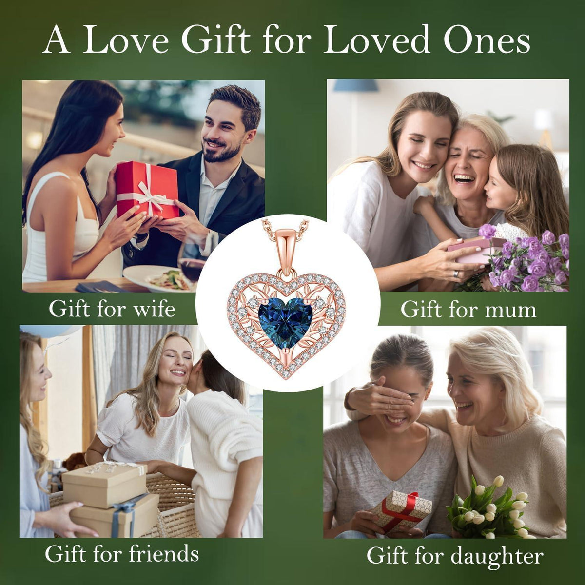 Silber Lebensbaum Herz Kette Damen 925 Sterling Geburtsstein