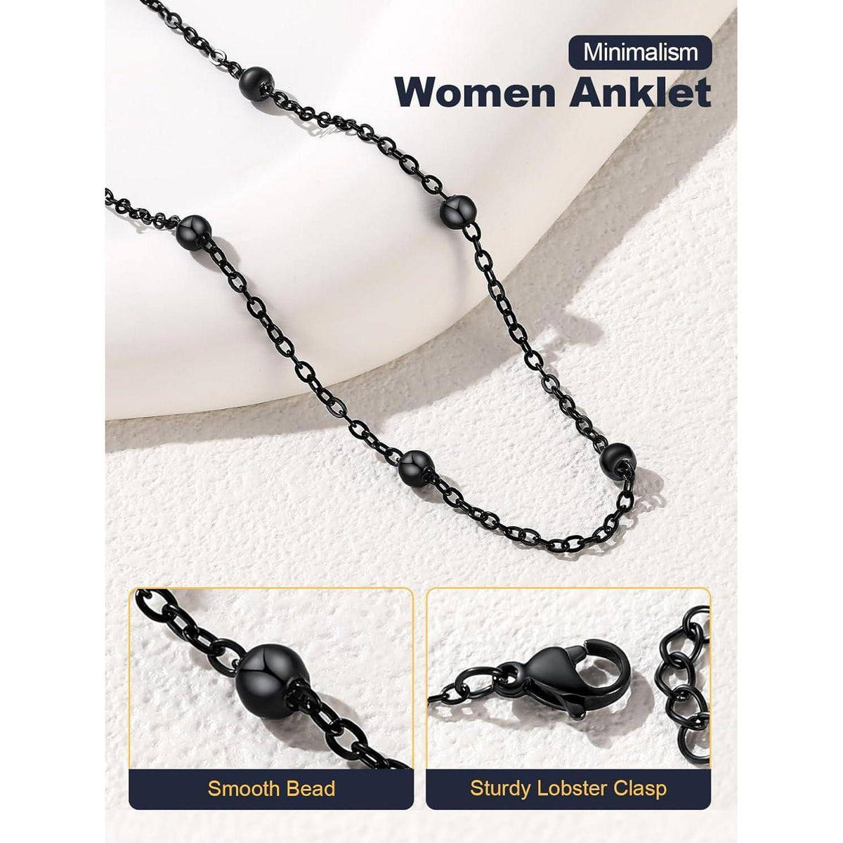 Fußkettchen Edelstahl Schwarz Verstellbar für Damen & Mädchen