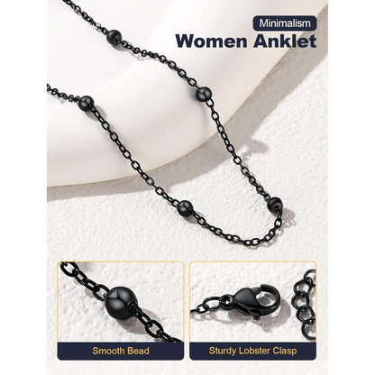 Fußkettchen Edelstahl Schwarz Verstellbar für Damen & Mädchen
