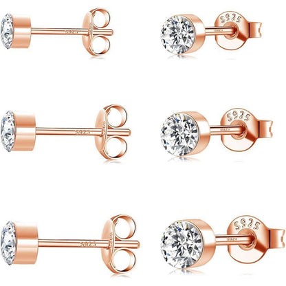 925 Sterling Silber Ohrstecker Set, Rosegold Zirkonia, 2-4mm