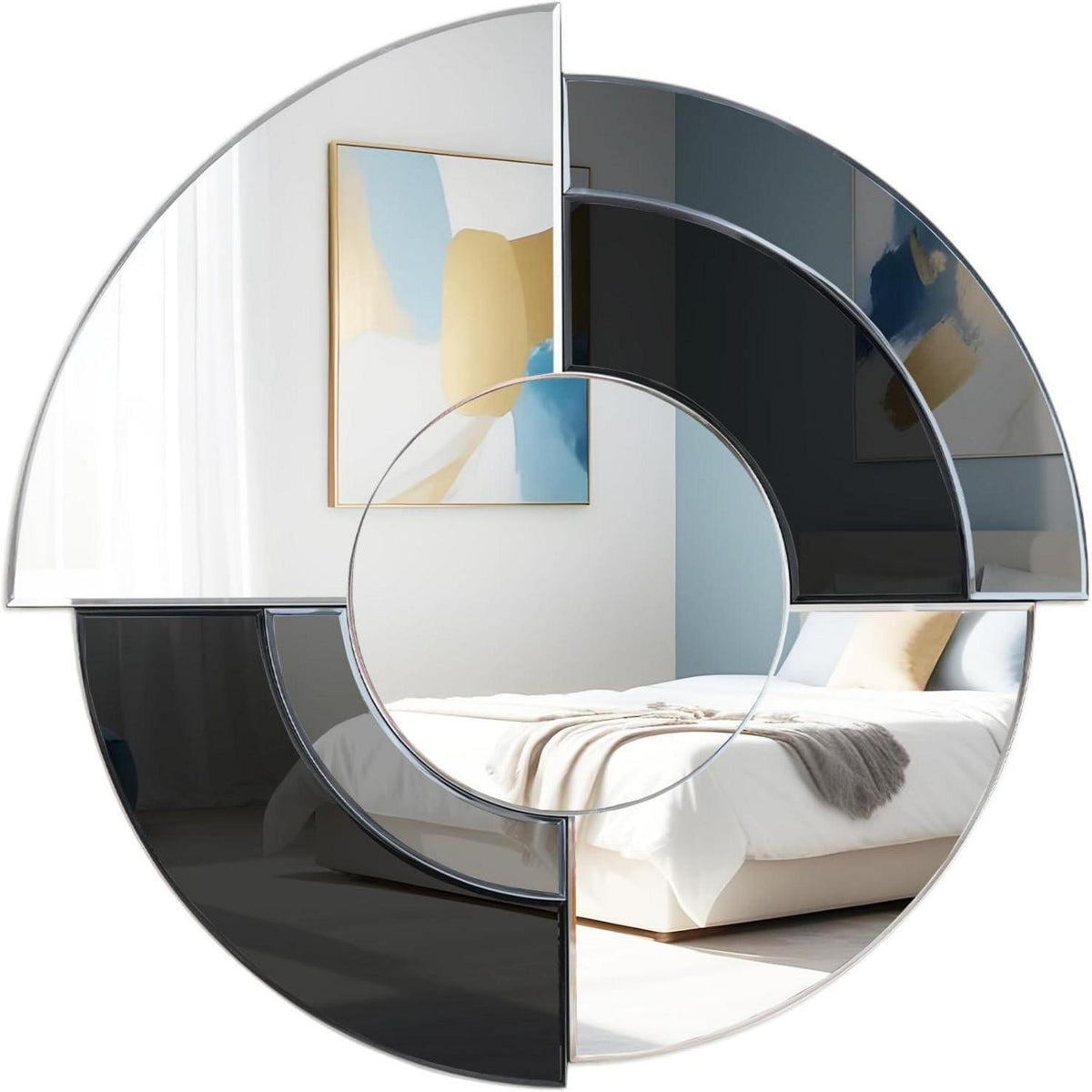 Asymmetrischer Wandspiegel 80cm Schwarz | Rahmenloser Spiegel für Wohnzimmer