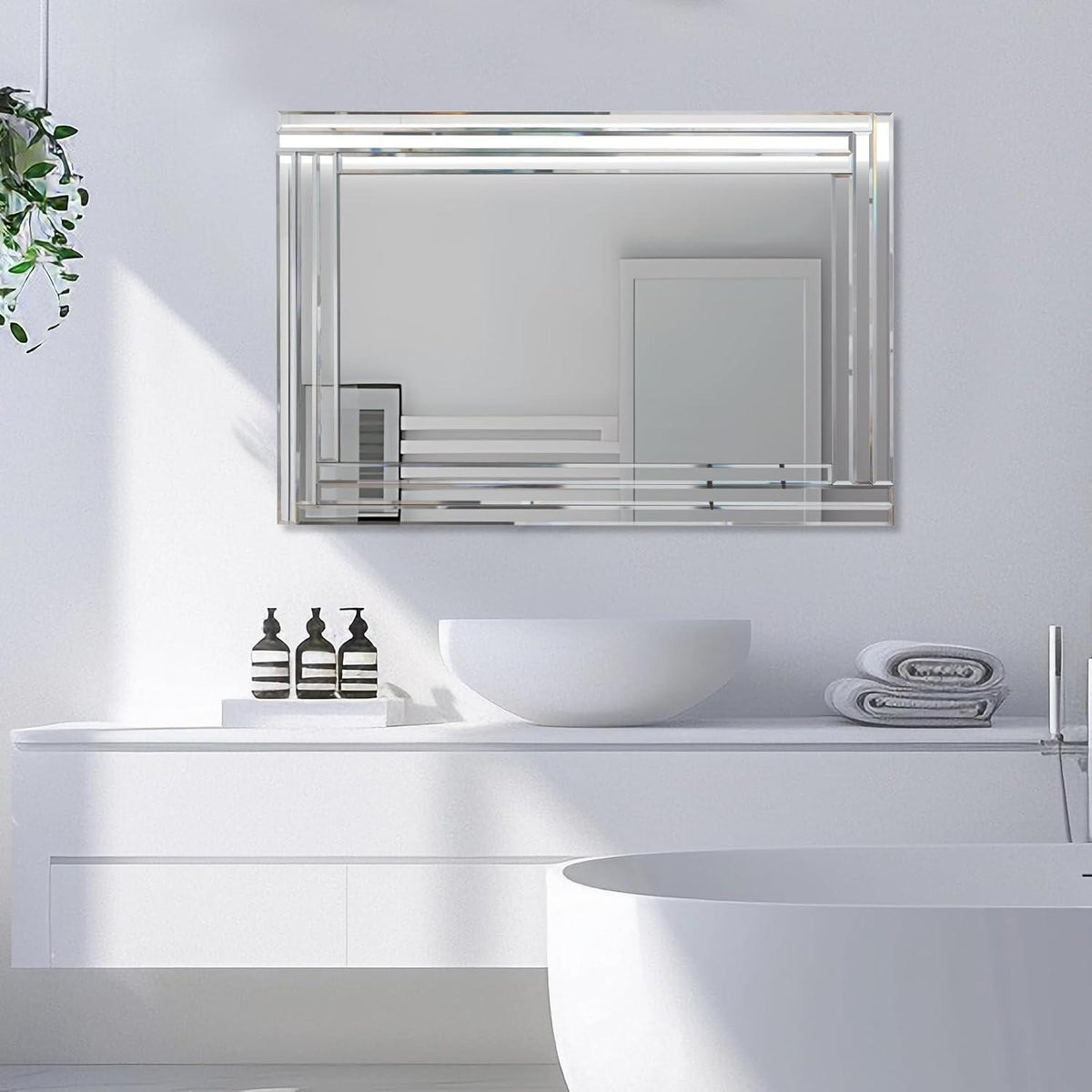 Rahmenloser Wandspiegel 90x60cm – Rechteckiger Deko Spiegel für Wohnzimmer
