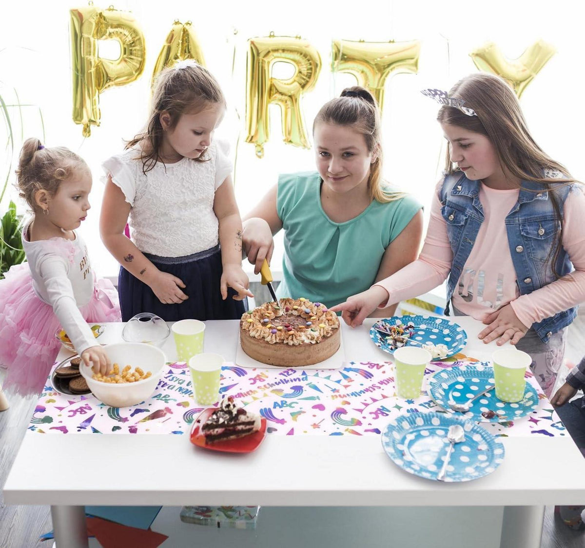 Einschulung Tischläufer 5Mx Tischband Schulanfang Junge Mädchen_ABC Regenbogen