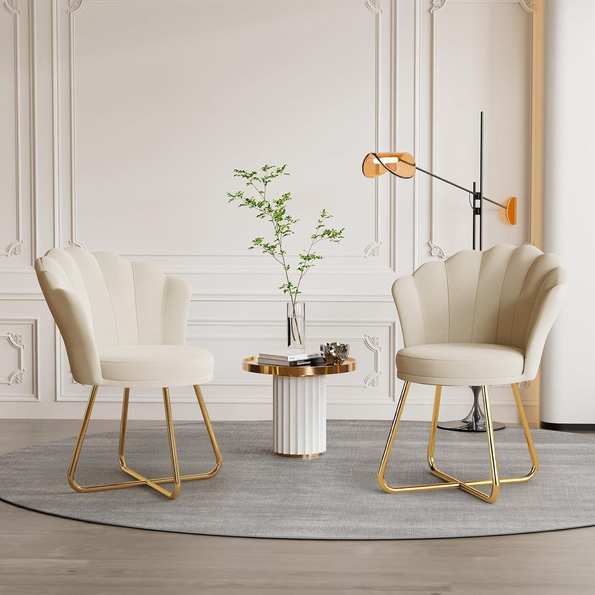 Polstersessel Blütenblatt-Design Samt Beige mit Goldbeinen