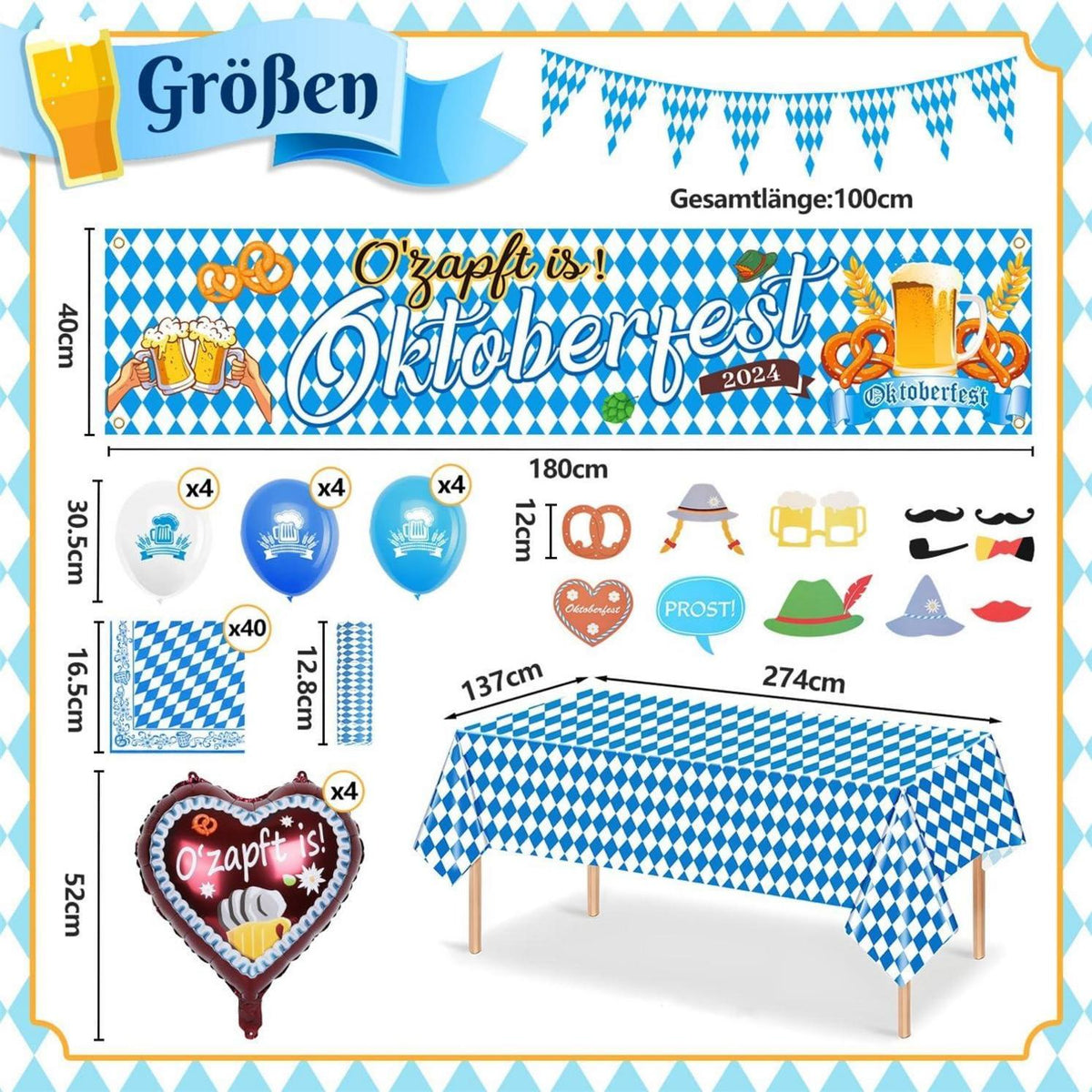 Oktoberfest Deko Set Wimpelkette Banner Tischdecke