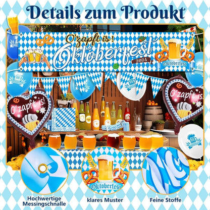 Oktoberfest Deko Set Banner Wimpelkette Tischdecke Servietten Ballons