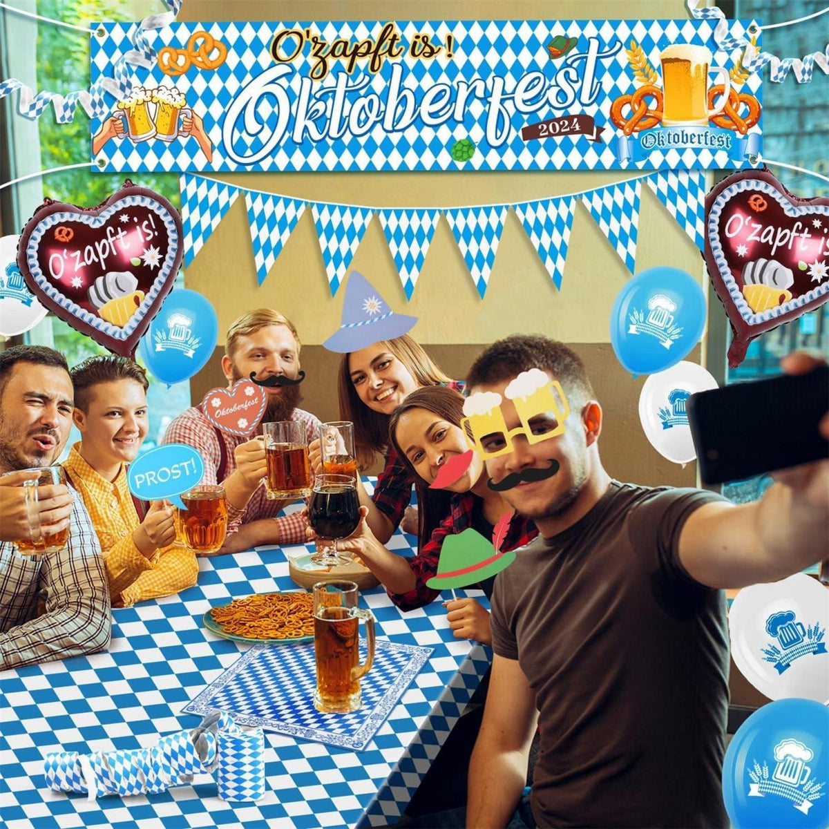 Oktoberfest Deko Set Banner Wimpelkette Tischdecke Servietten Ballons