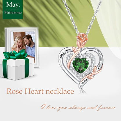 Silber Halskette Damen Herz Rose Geburtsstein Kette Geschenk