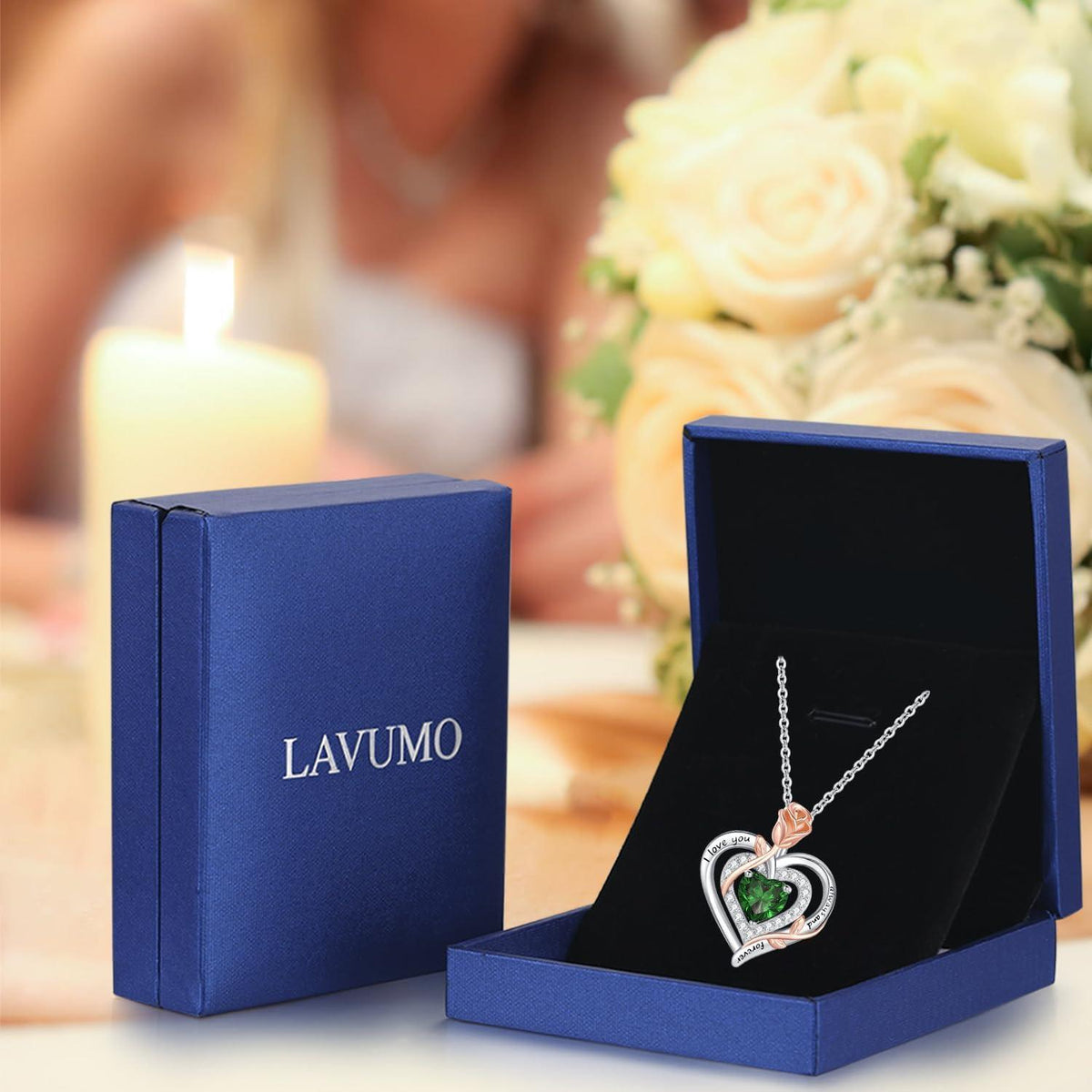 Silber Halskette Damen Herz Rose Geburtsstein Kette Geschenk