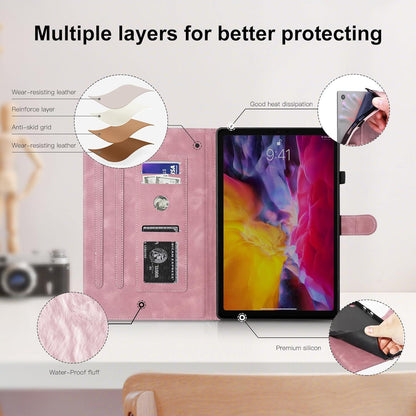 Samsung Galaxy Tab A9+ Hülle mit Kartenfächern, Roségold Löwenzahn