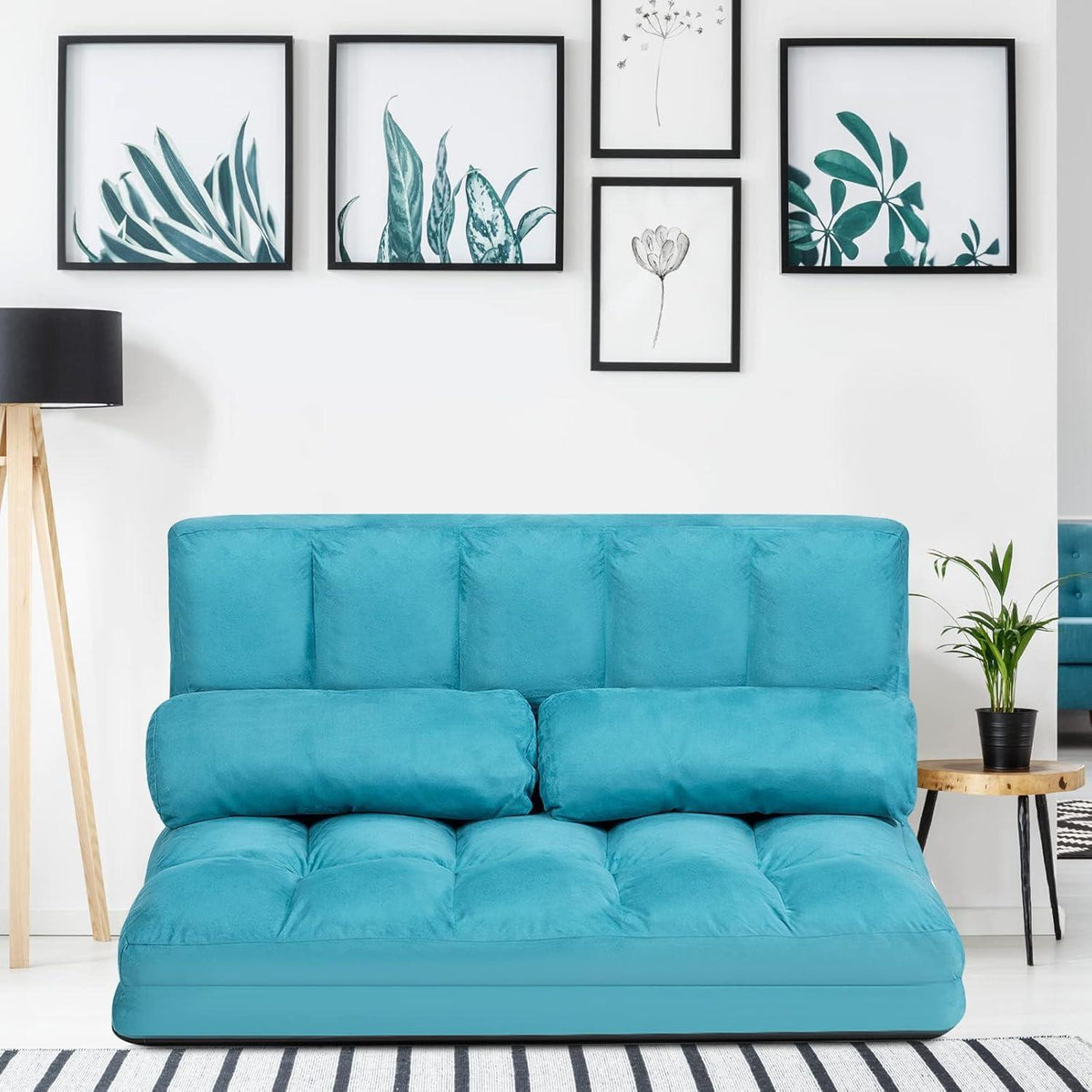 2-Sitzer Bodensofa mit Schlaffunktion und Kissen