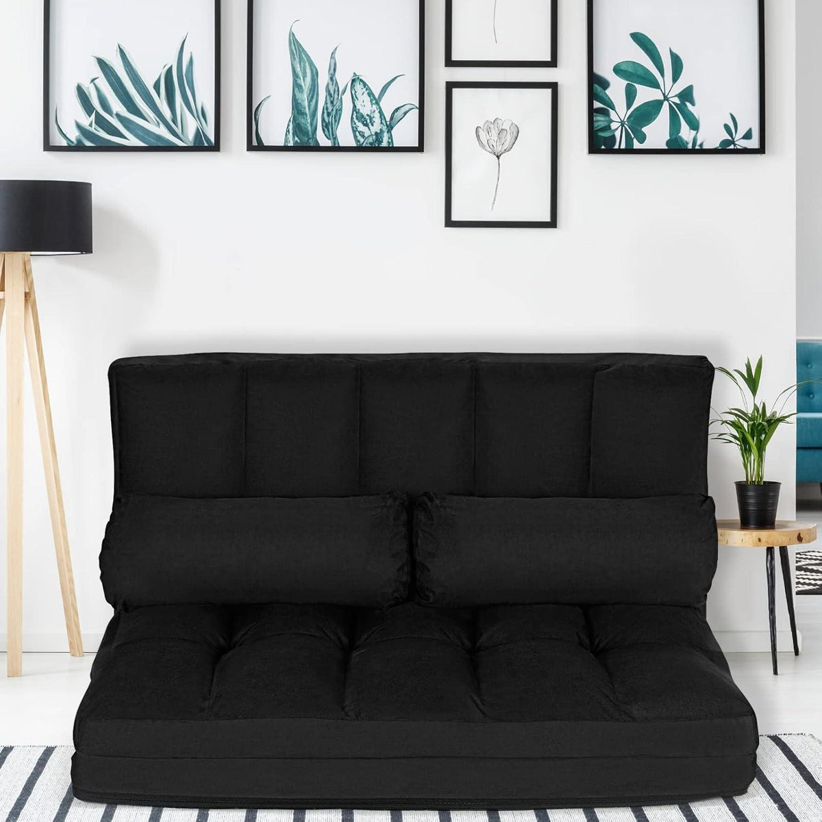 2-Sitzer Bodensofa mit Schlaffunktion – Verstellbares Liege Sofa Schwarz