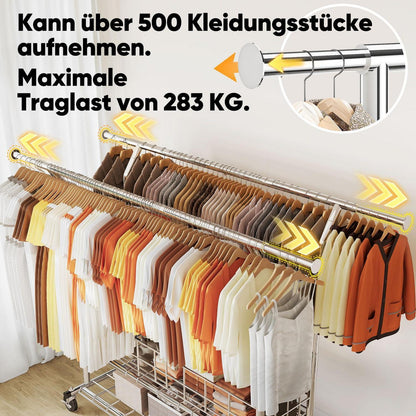 Kleiderständer Schwerlast mit Rollen und Ablage