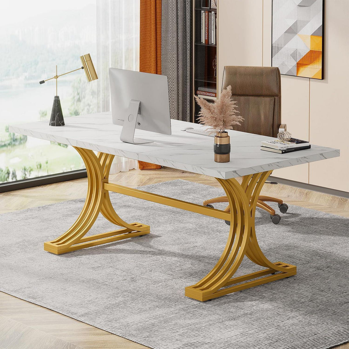 Moderner Schreibtisch Weiß & Gold | 160x80 cm | Home Office