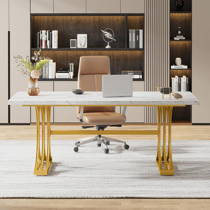 Moderner Schreibtisch Weiß & Gold | 160x80 cm | Home Office