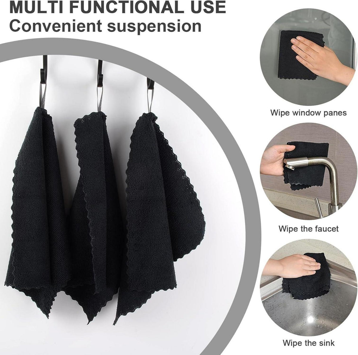 12er Pack Microfaser Reinigungstücher Schwarz 25x25 cm - Wiederverwendbare Putzlappen für Küche & Haushalt