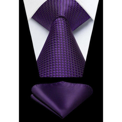 Krawatten-Set kariert Lila Herren Einstecktuch Business Hochzeit