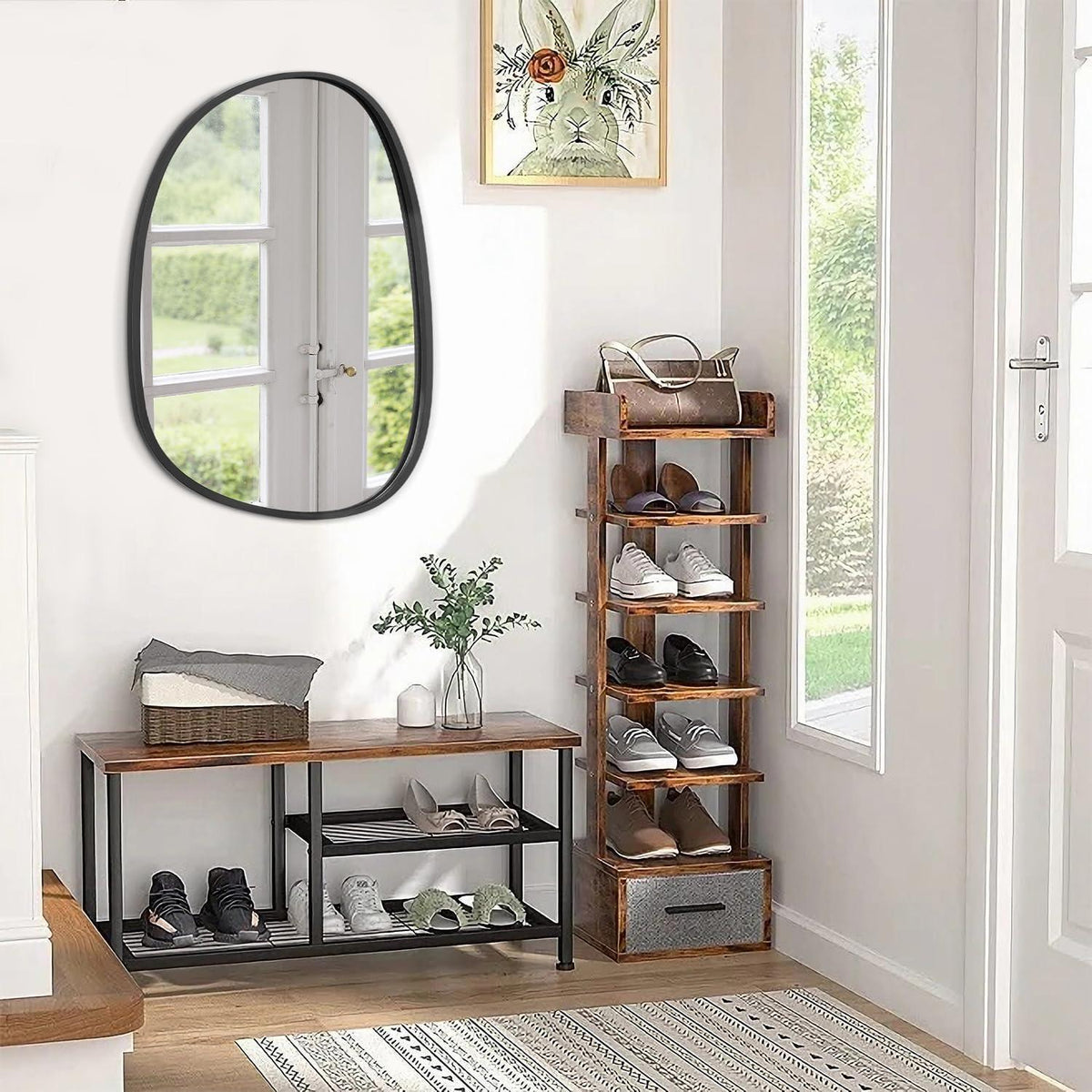 Schwarzer Asymmetrischer Wandspiegel Holzrahmen Modern 65x45 cm