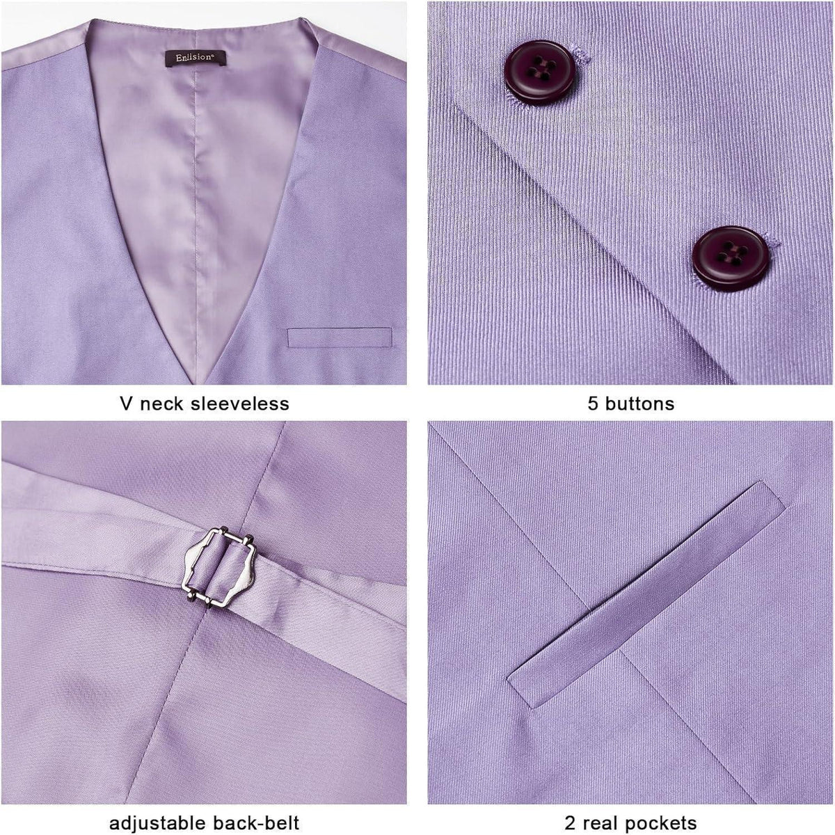 Herren Anzugweste V-Ausschnitt mit Taschen Lila XS-4XL