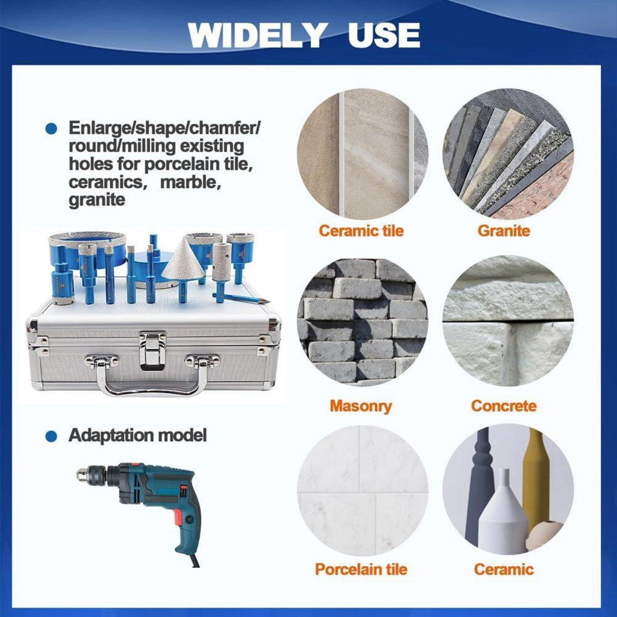 Diamant-Bohrer-Set für Fliesen, Porzellan, Granit, Marmor