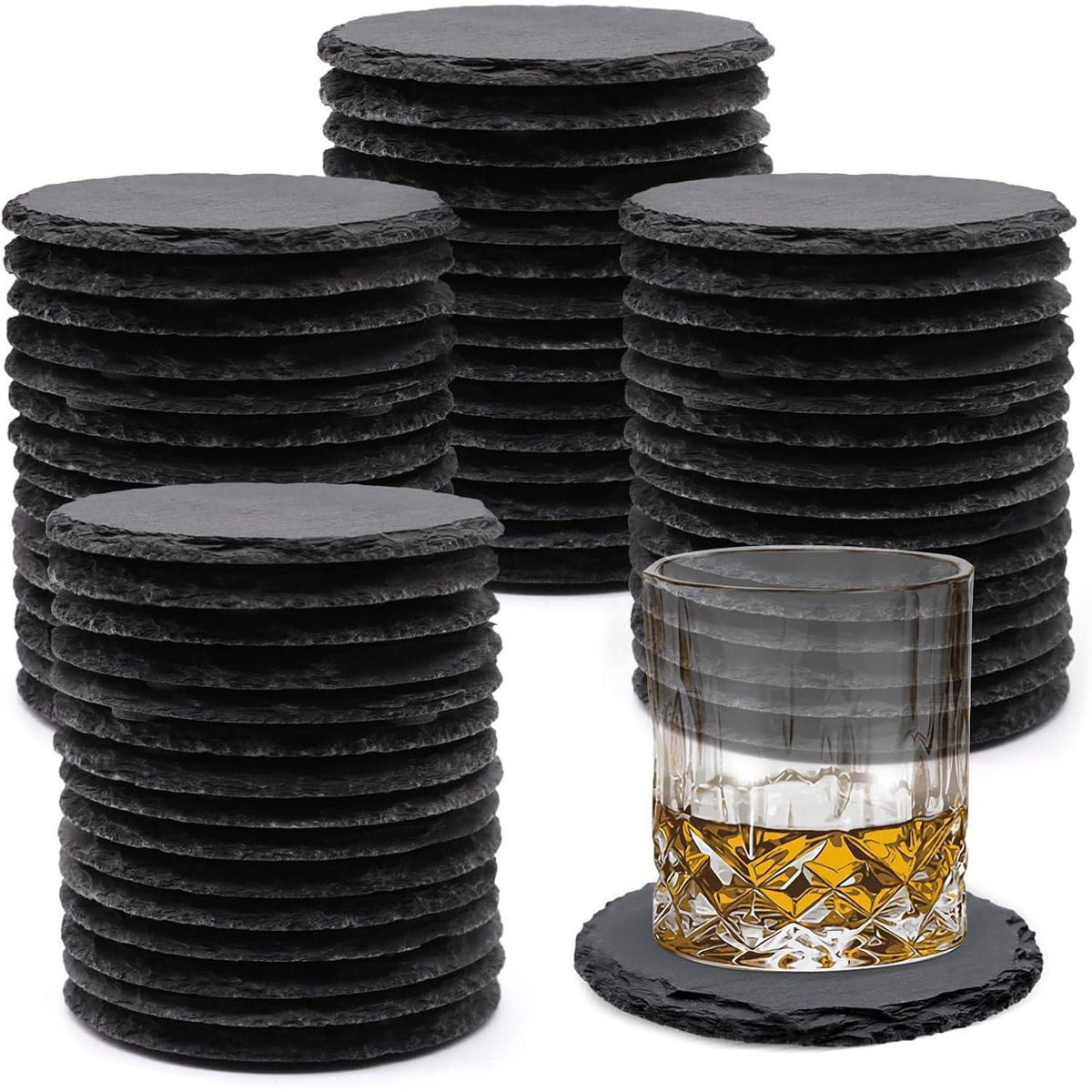 60er Set Schiefer Untersetzer 10,2 cm rund mit Kratzschutz