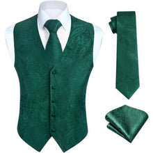 Herren Weste Krawatte Einstecktuch Set Jacquard Grün 3XL