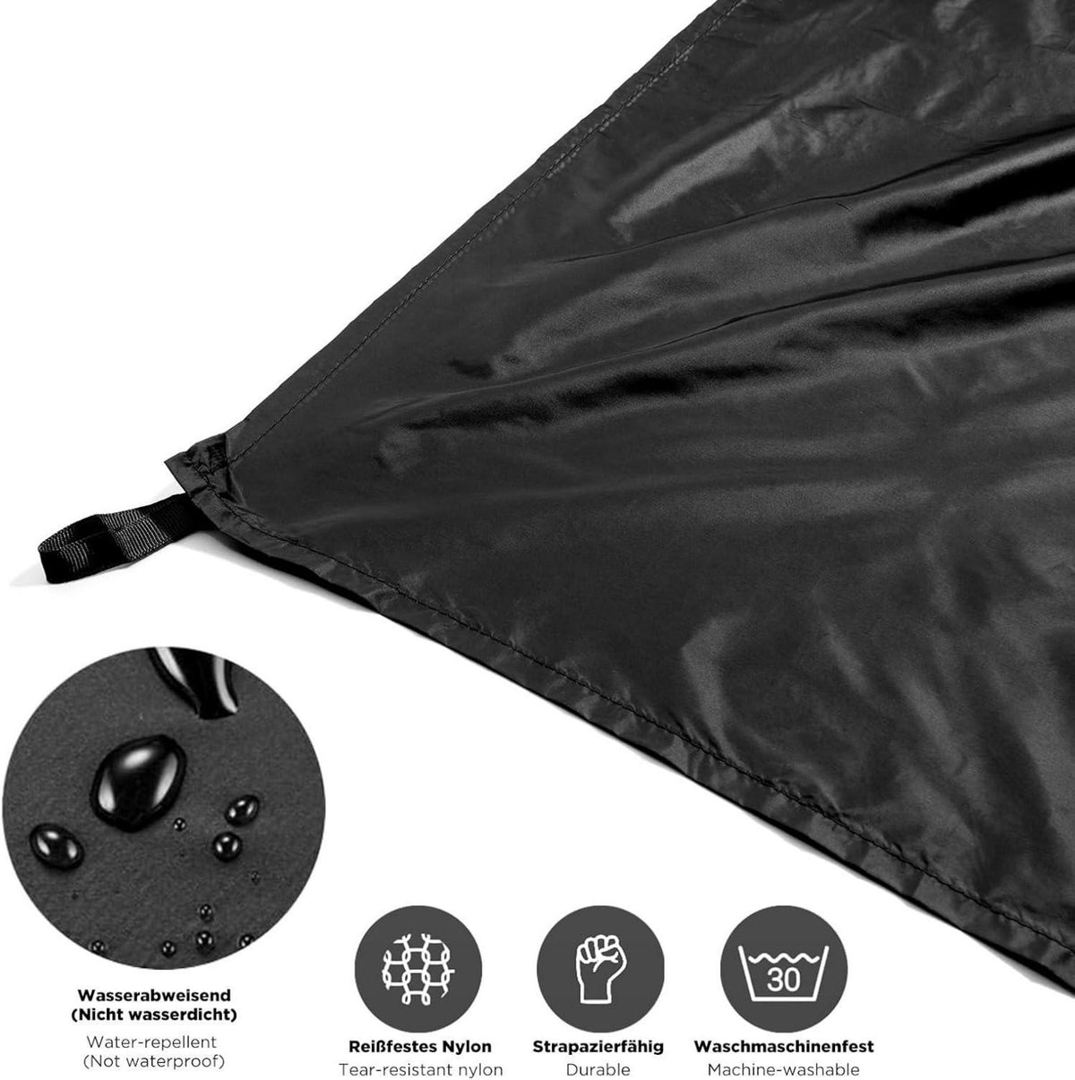 Ultraleichte Picknickdecke Schwarz Karabiner 110x180cm Outdoor Strand Camping