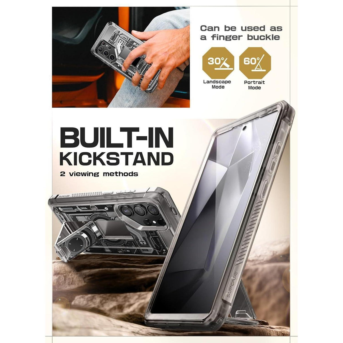 Handyhülle mit Ständer für Samsung Galaxy S24 Ultra, Frostschwarz