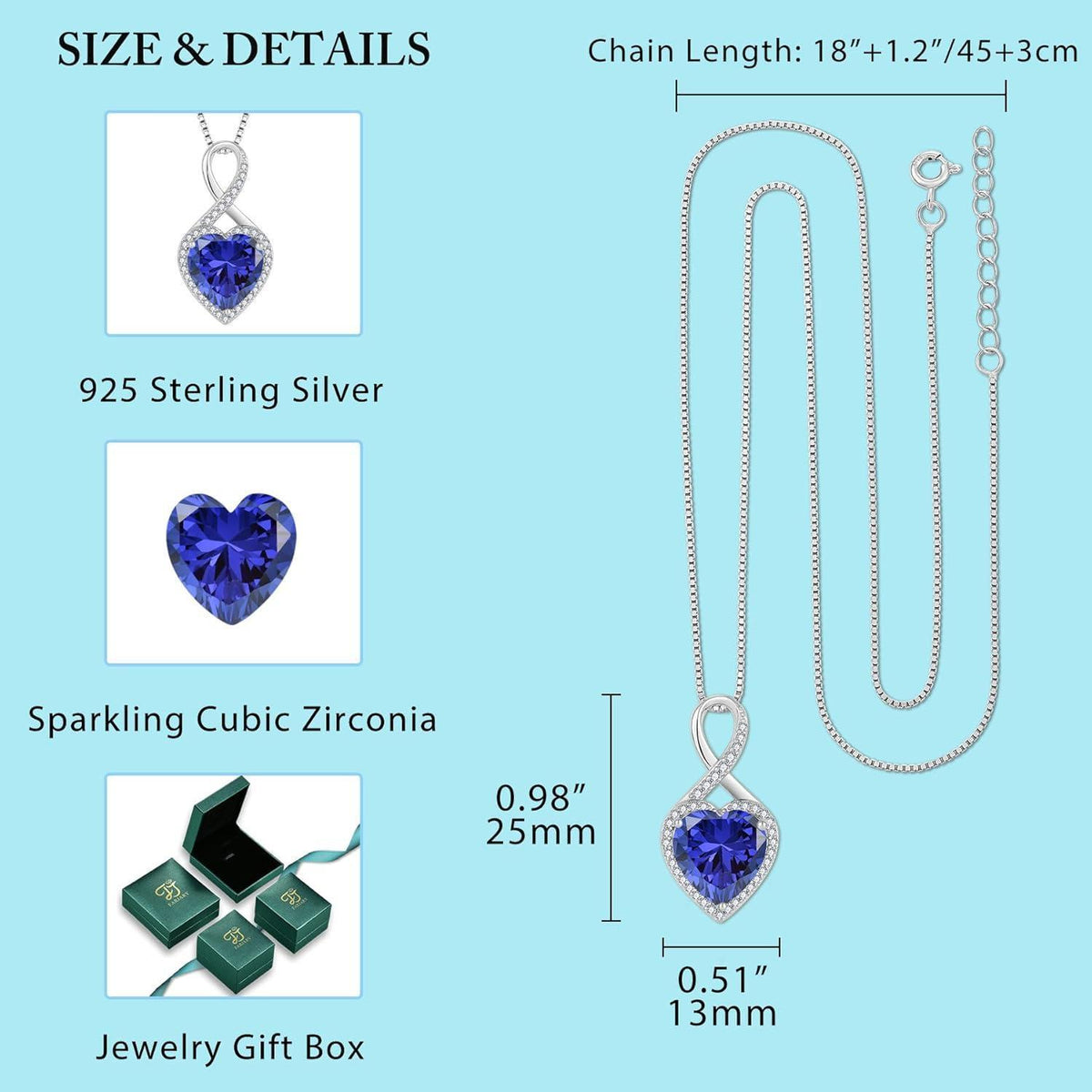 Halskette Unendlichkeit Herz mit Tansanit 925 Sterling Silber Damen