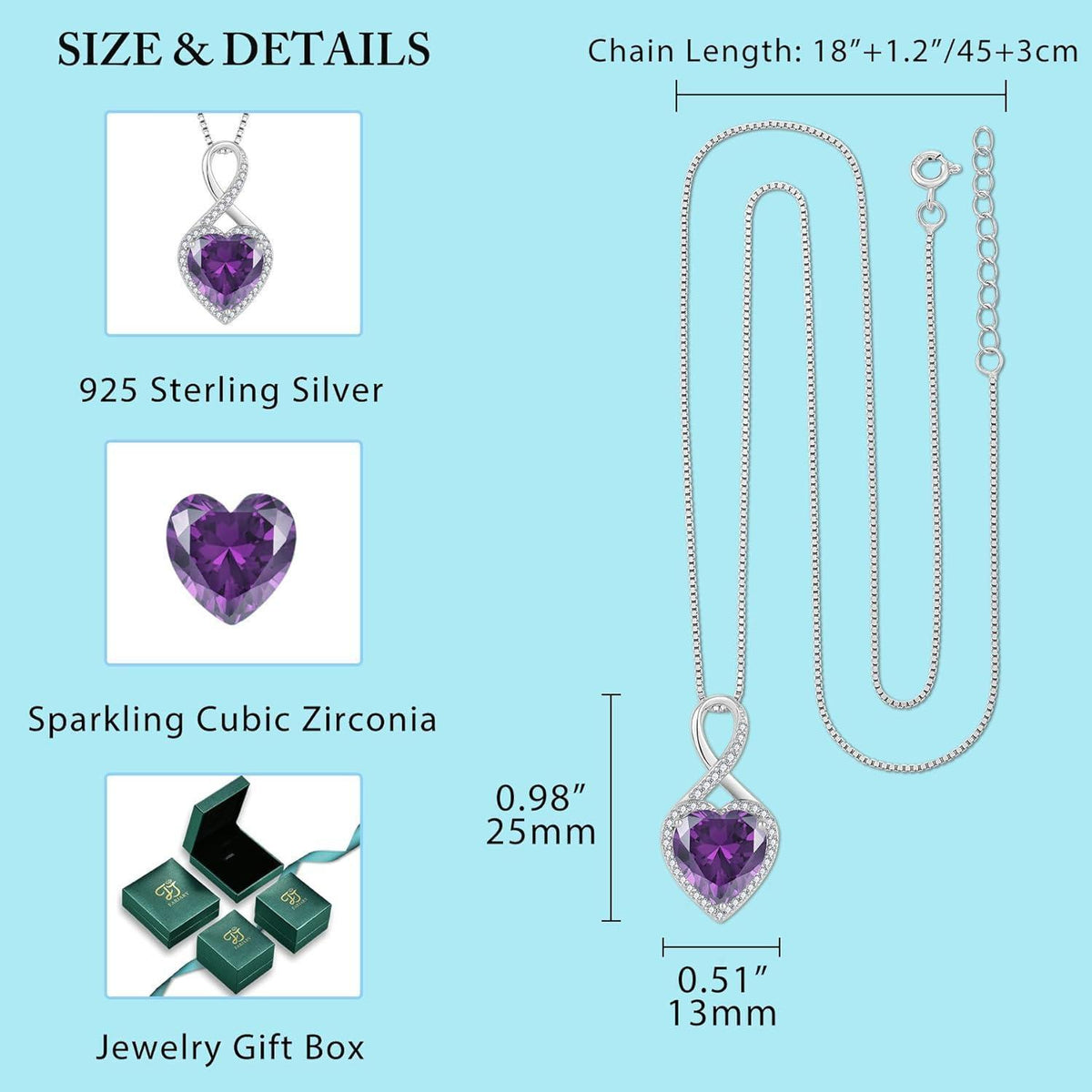 Halskette Unendlichkeit Herz mit Amethyst 925 Sterling Silber Damen
