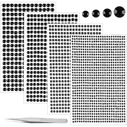 Selbstklebende Glitzersteine 1900 Stück, 3-6mm, Schwarz