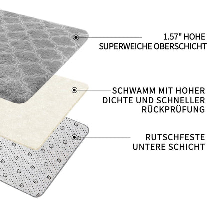 Hochflor Teppich Grau 240x300 – Flauschiger Wohnzimmerteppich Waschbar