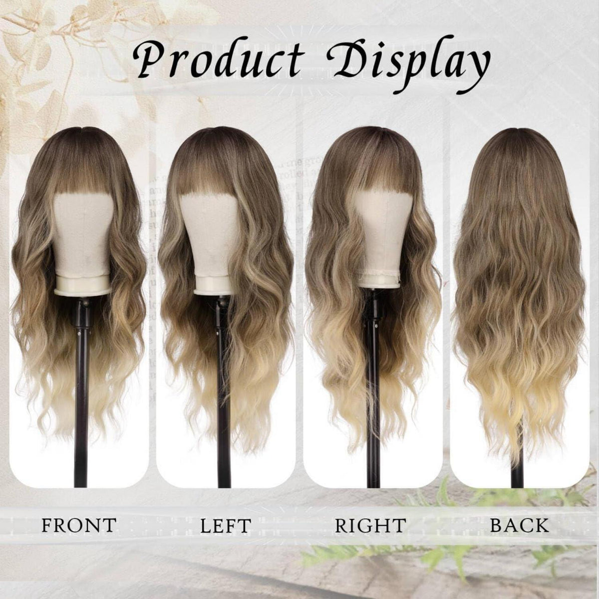 Lange Ombre Perücke mit Pony – Gewellt, Blond-Braun Mix