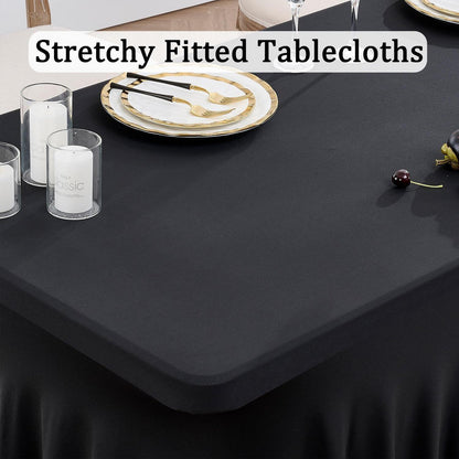 6x Stretch Tischdecke Schwarz Rechteckig 243x76 cm