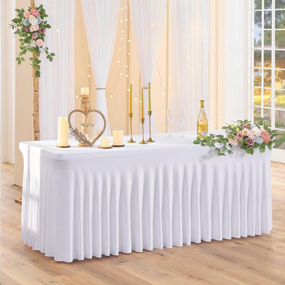 6x Weiße Spandex Tischdecke 183x76cm | Stretch & Faltenfrei