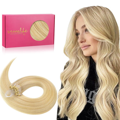 Echthaar Microring Extensions Hellblond Highlights 55cm