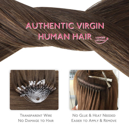 Remy Echthaar Microring Extensions – Hell Aschbraun 50cm