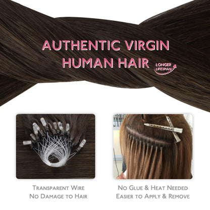 Remy Echthaar Microring Extensions Dunkelbraun 50cm
