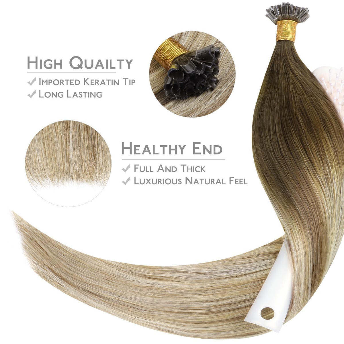 Echthaar Extensions U-Tip 55cm Ombré Braun-Blond
