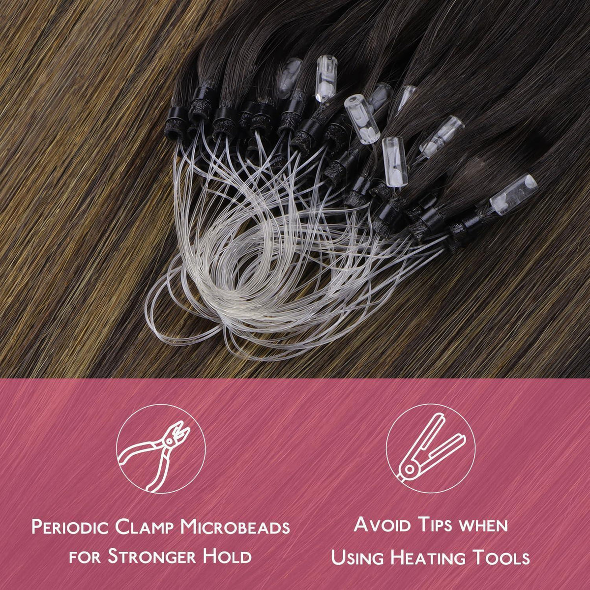 Remy Echthaar Microring Extensions Dunkelbraun Balayage