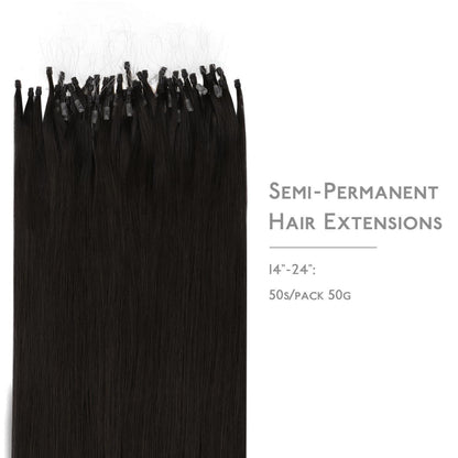 Echthaar Microring Extensions Dunkelbraun 50cm