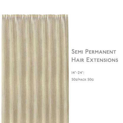 Echthaar Extensions Bonding Aschblond Highlights Platinblond 40cm