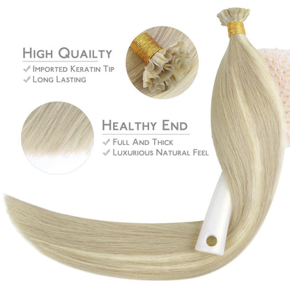 Echthaar Extensions Bonding Aschblond Highlights Platinblond 40cm
