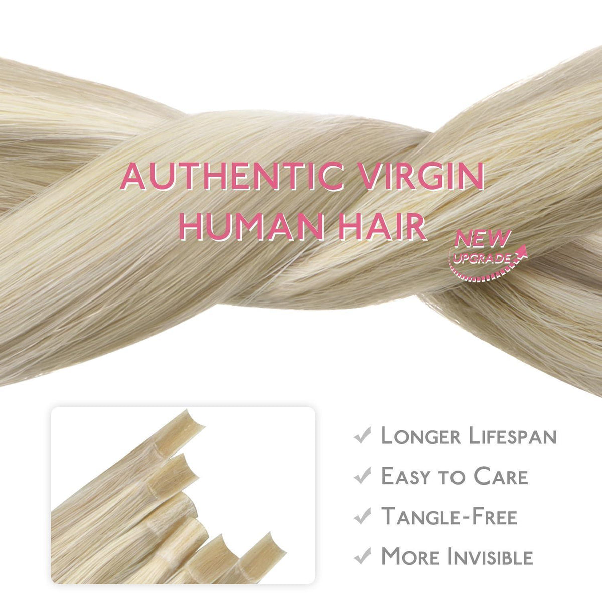 Echthaar Extensions Bonding Aschblond Highlights Platinblond 40cm