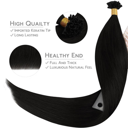 Echthaar Extensions U-Tip Tief Schwarz 55cm