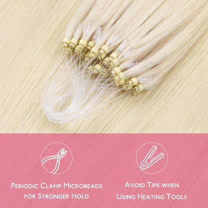 Echthaar Microring Extensions Platinblond 40cm