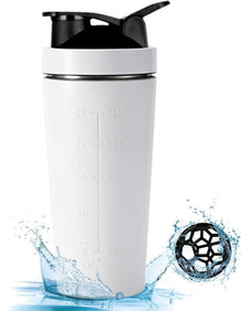 Protein Shaker Edelstahl 750ML Weiß mit Mischball BPA-frei
