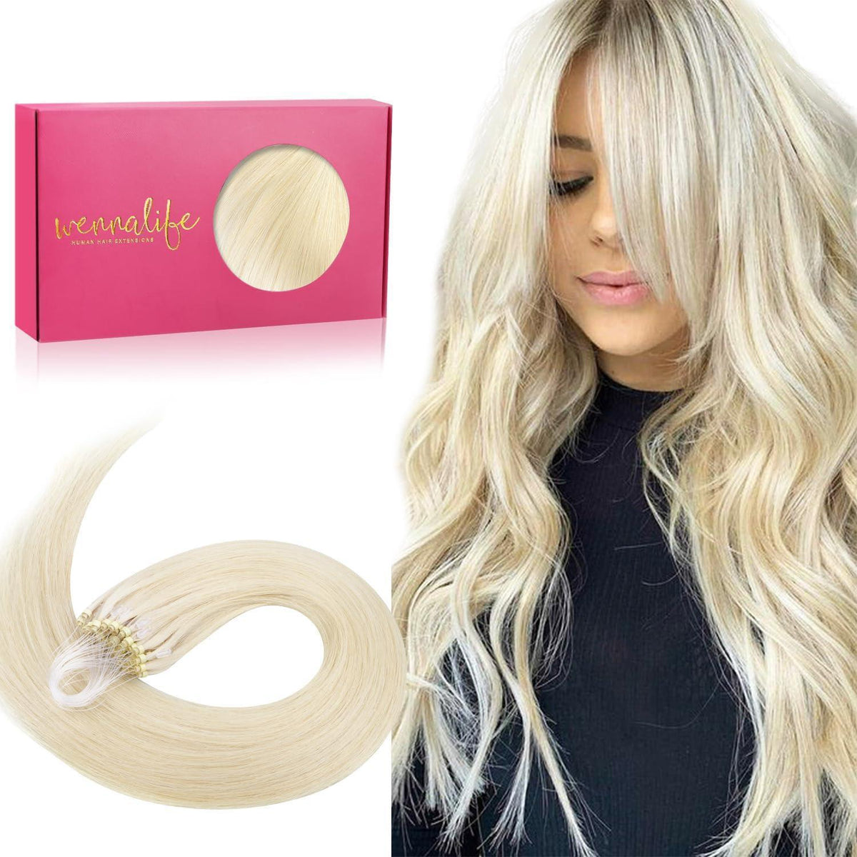Remy Echthaar Microring Extensions Platinblond 60cm