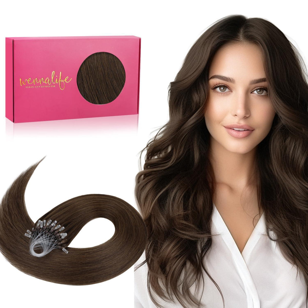 Echthaar Microring Extensions Schokoladenbraun 50g/55cm